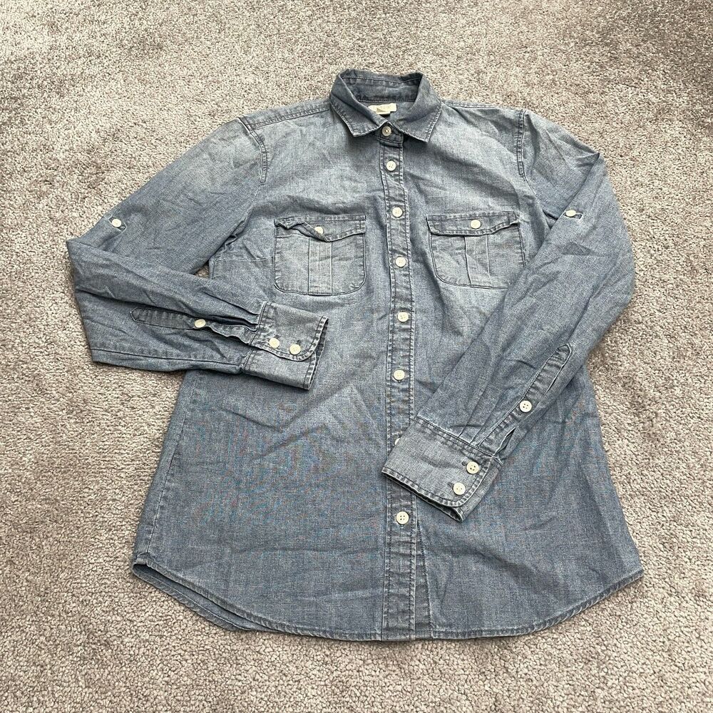 J.Crew Pefect Fit Chambray Shirt Women XXS Blue Button Down Cotton Pocket Casual